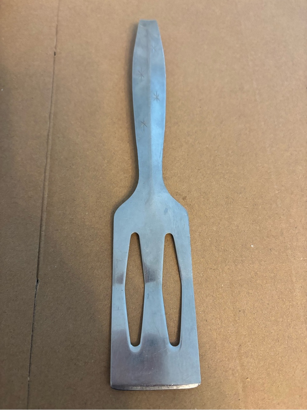 Vintage Regent Sheffield slotted spatula atomic starburst Mid Century Modern